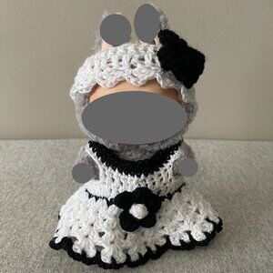 Handmade Crochet White Black Outfit for 17cm Plush Doll 2-Piece Set